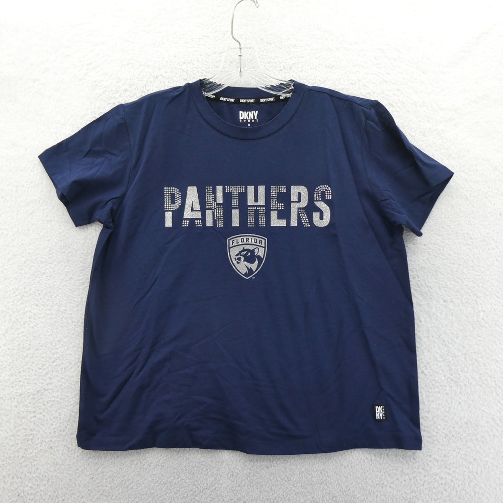 DKNY‎ Sport Shirt Women Small Florida Panthers Navy Blue Rhinestone NHL Hockey